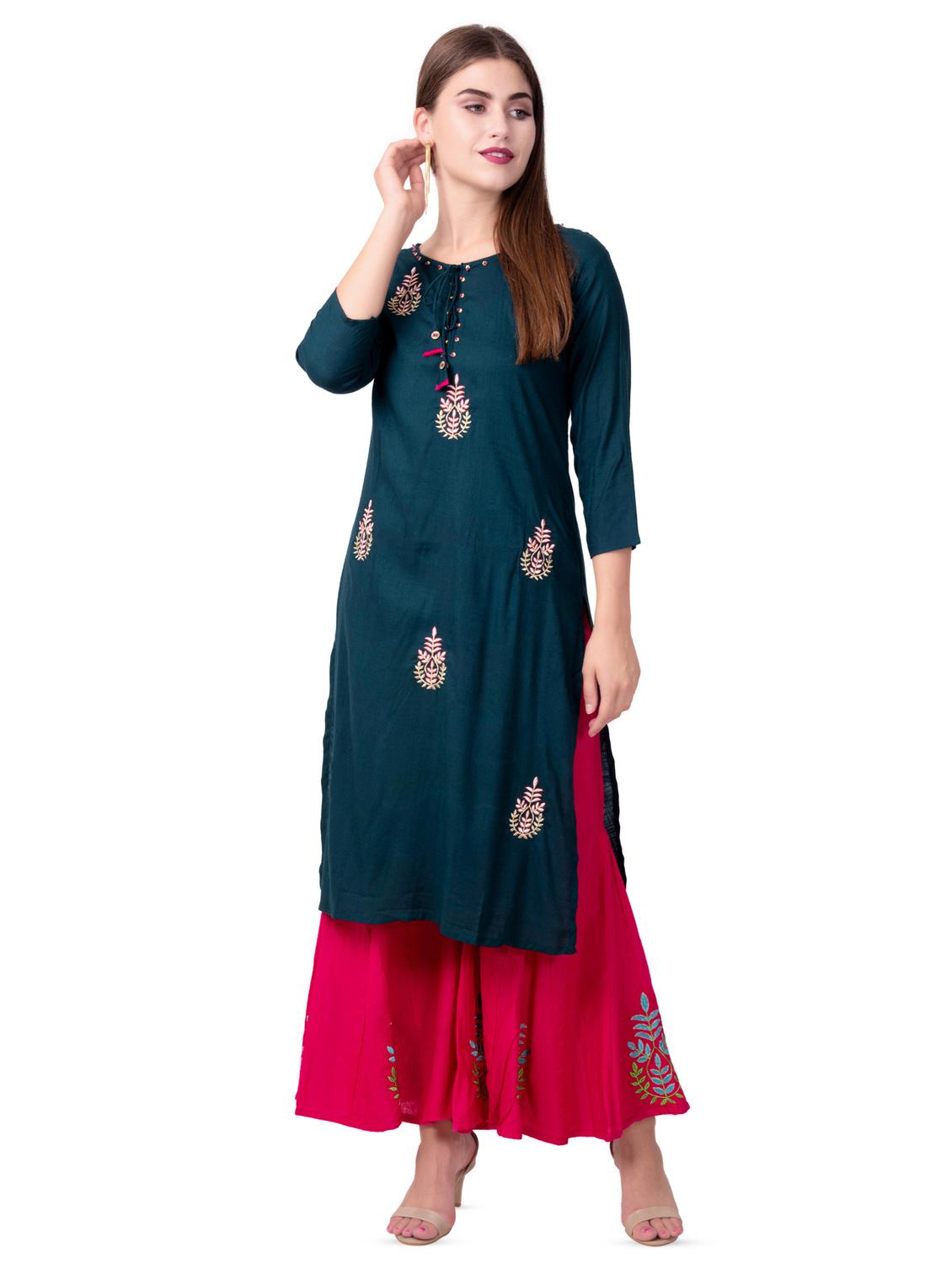 embroidered kurta sharara with dupatta set - 16509724 - Standard Image - 2