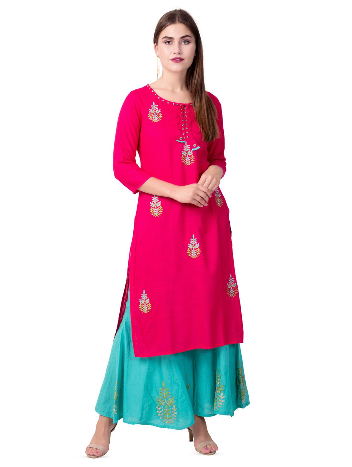 embroidered kurta sharara with dupatta set - 16509725 - Standard Image - 2