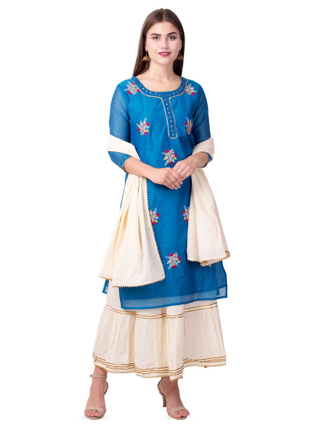 embroidered kurta sharara with dupatta set