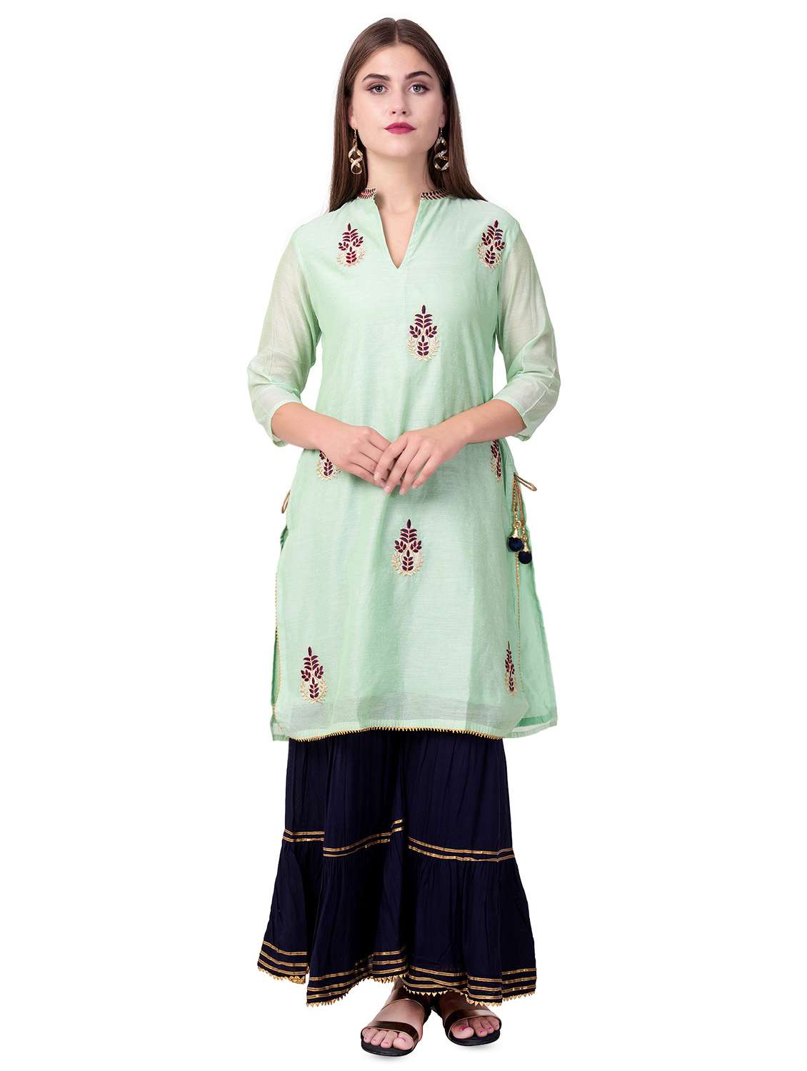 floral kurta sharara with dupatta set