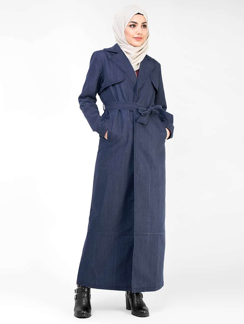 tie knot front denim overcoat