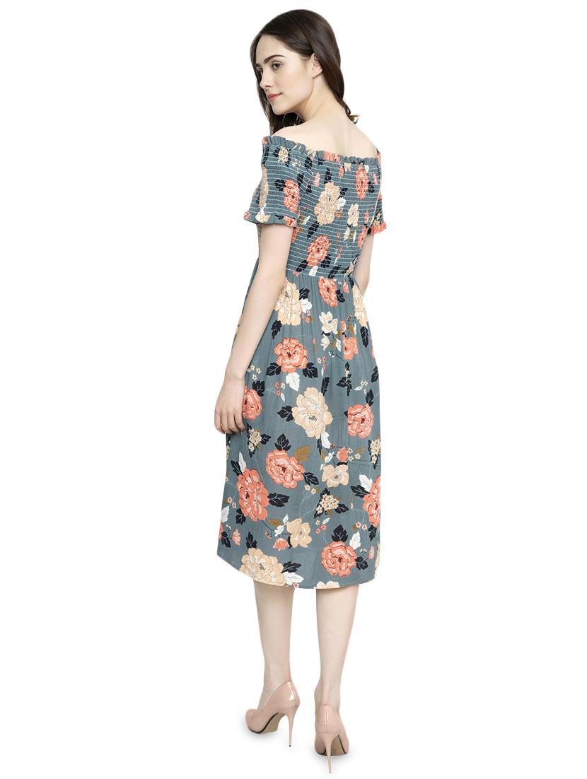 off shoulder smocked flared dress - 16516147 - Standard Image - 2