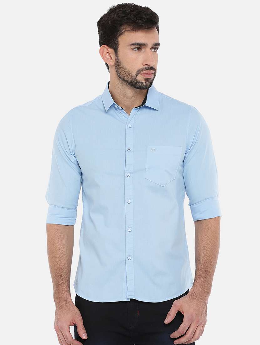 blue solid casual shirt