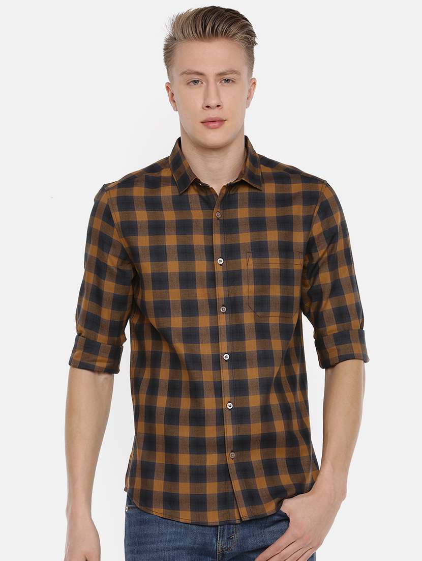 yellow checkered casual shirt