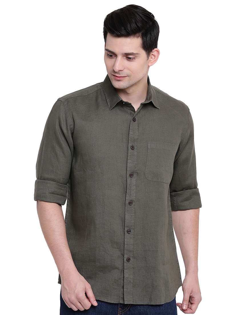 green linen casual shirt
