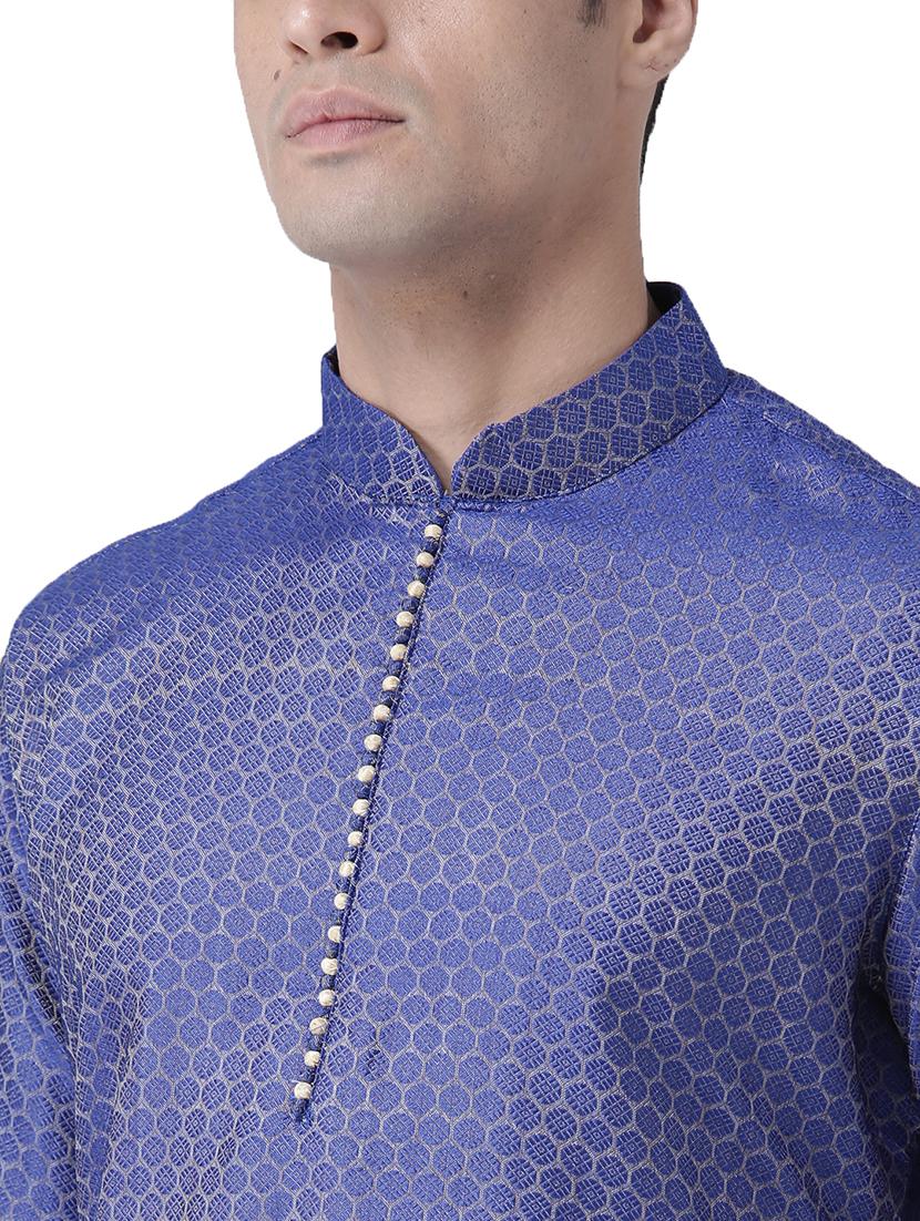 royal blue silk blend kurta pyjama set - 16520760 - Standard Image - 2