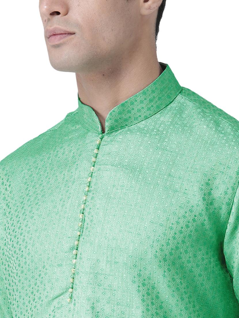green silk blend kurta pyjama set - 16520769 - Standard Image - 2