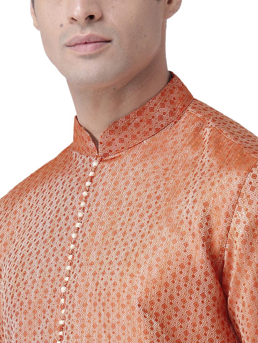 orange silk blend kurta pyjama set - 16520770 - Standard Image - 2