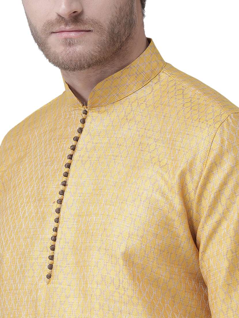 yellow silk blend kurta pyjama set - 16520779 - Standard Image - 2