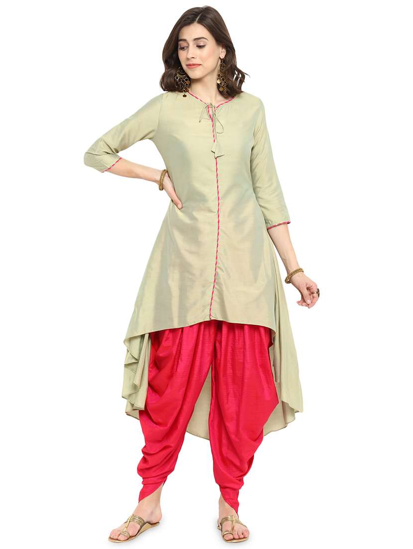 solid high-low kurta with salwar set