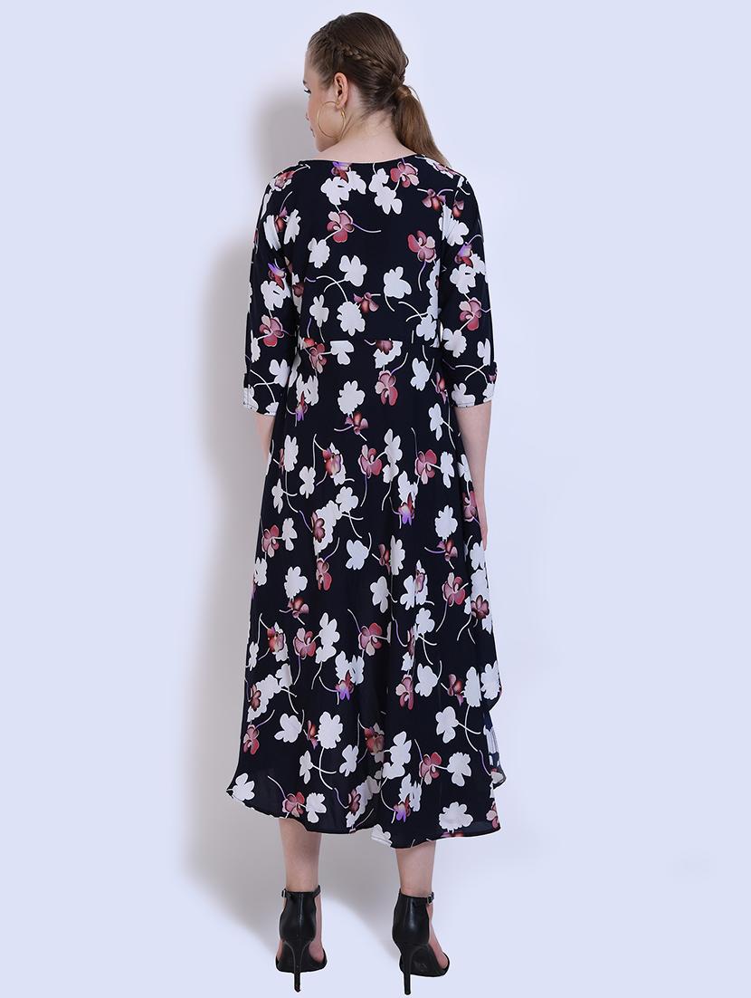 round neck floral high low dress - 16523918 - Standard Image - 2