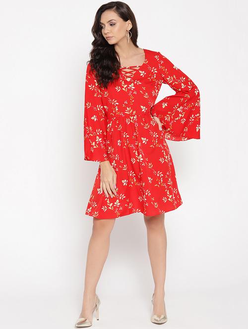 criss cross tie back neck floral a-line dress - 16524135 -  Standard Image - 0