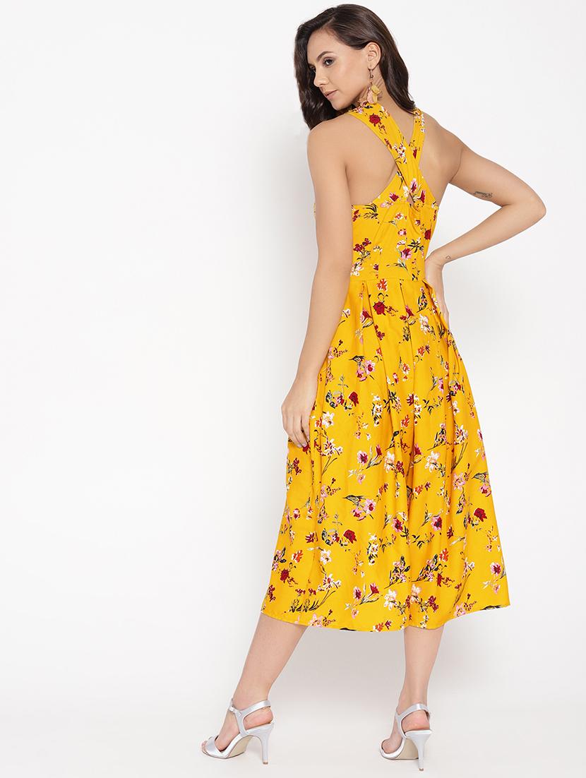 halter neck criss cross back floral a-line dress - 16524156 - Standard Image - 2
