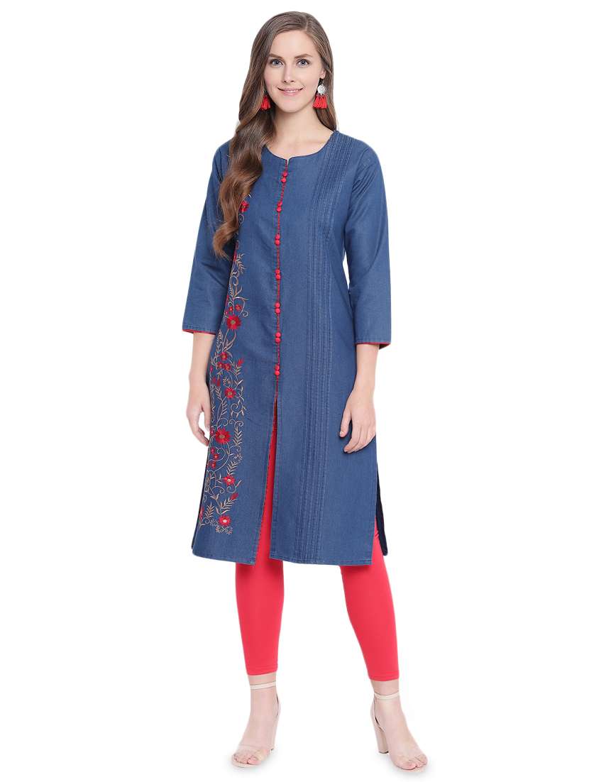 embroidered denim straight kurta
