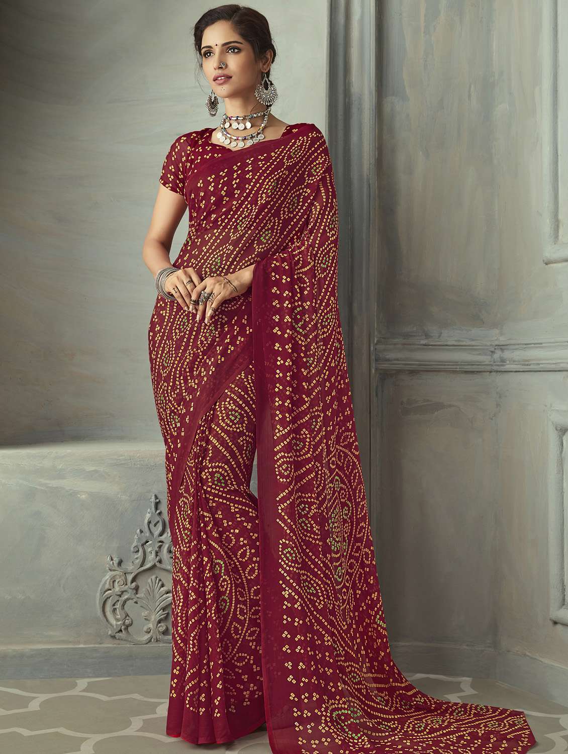 bandhani printed saree with blouse