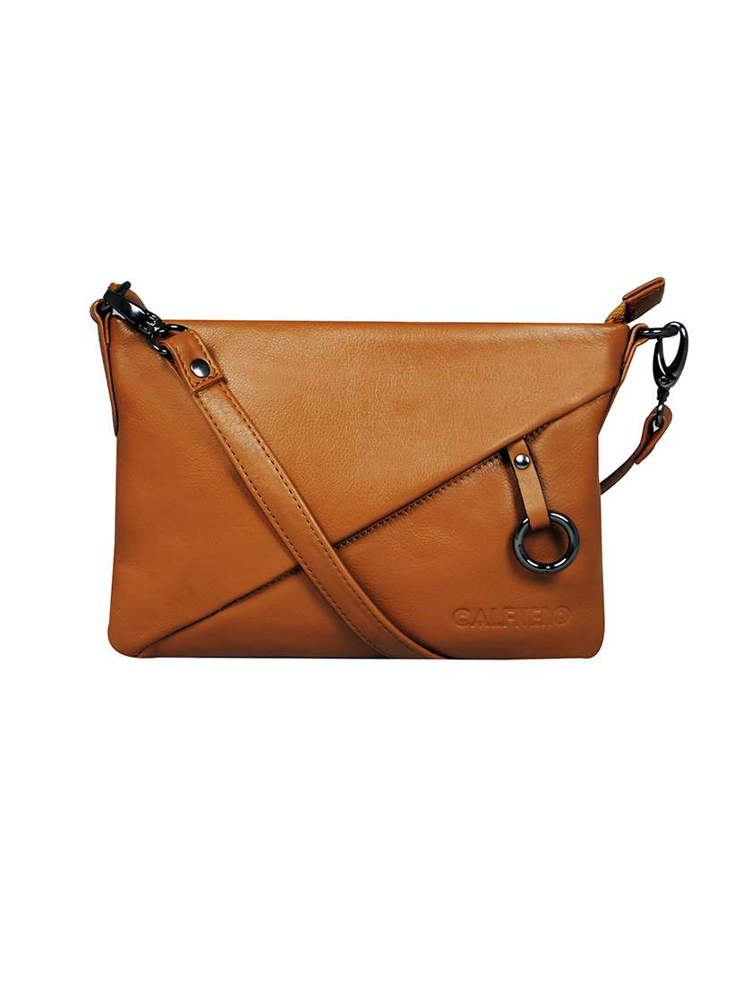 brown solid regular sling bag