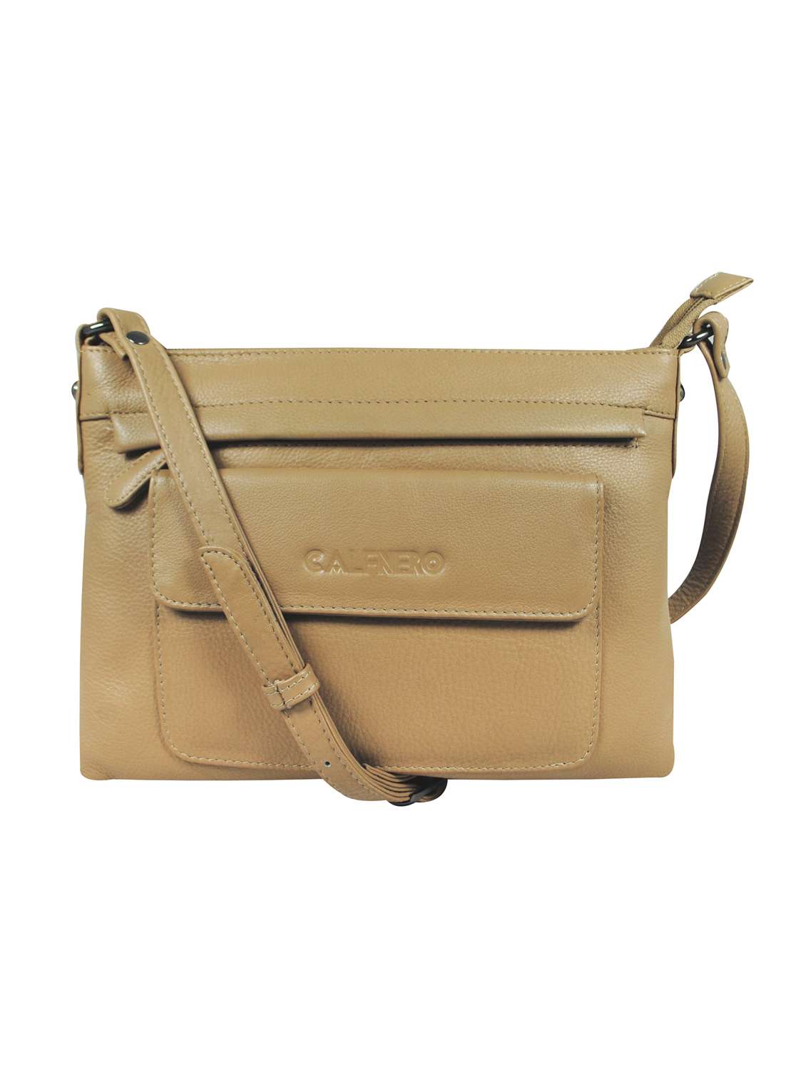 beige leather sling bag