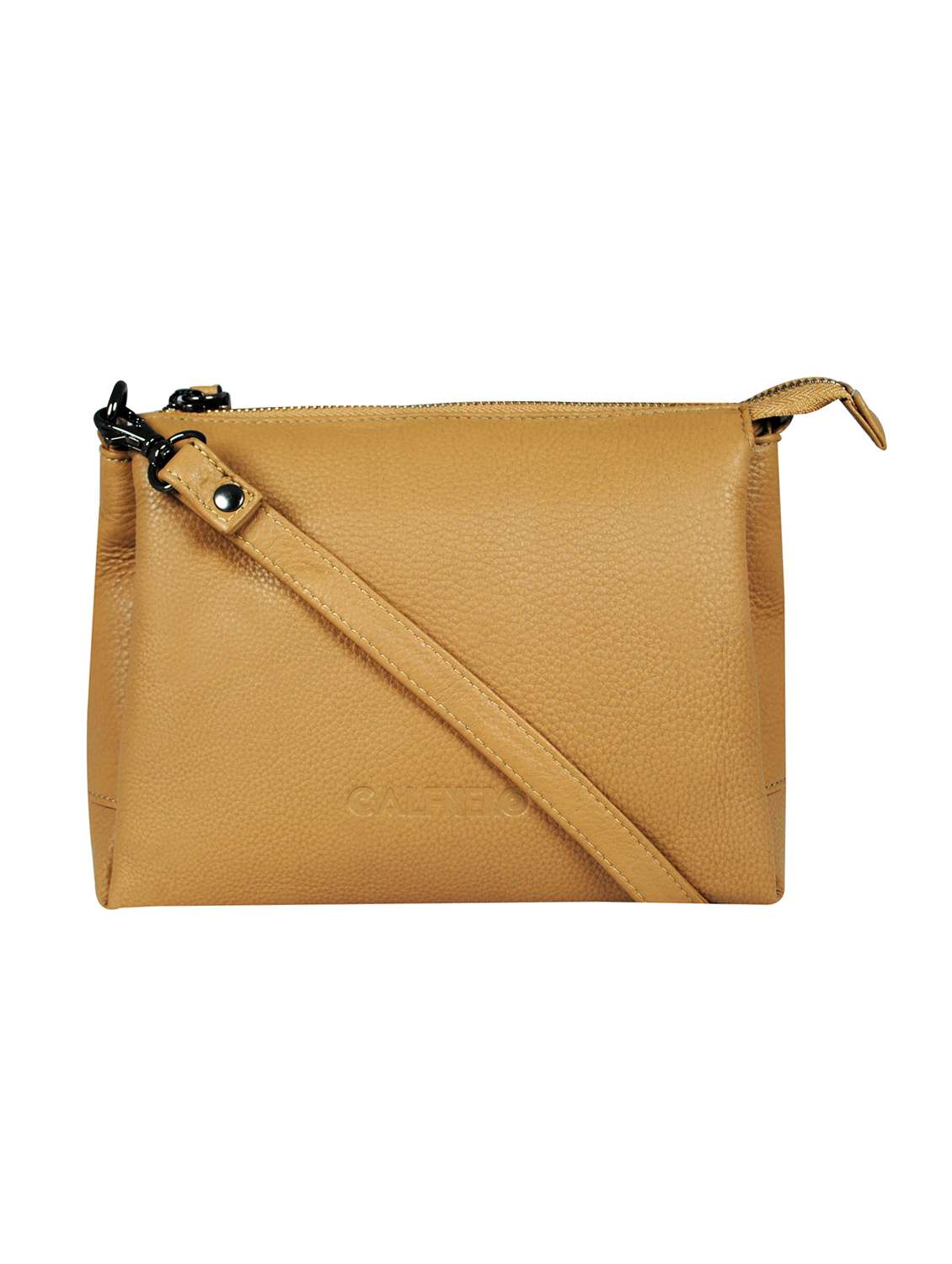 beige leather sling bag