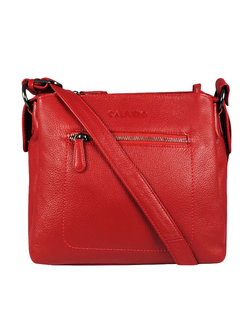 red leather sling bag