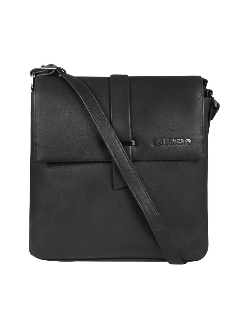 black leather sling bag