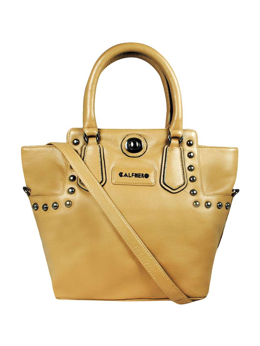 beige leather handbag