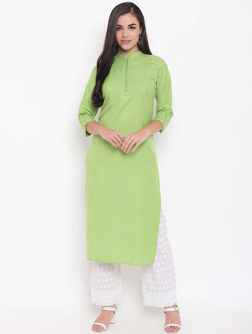 pintucks solid straight kurta