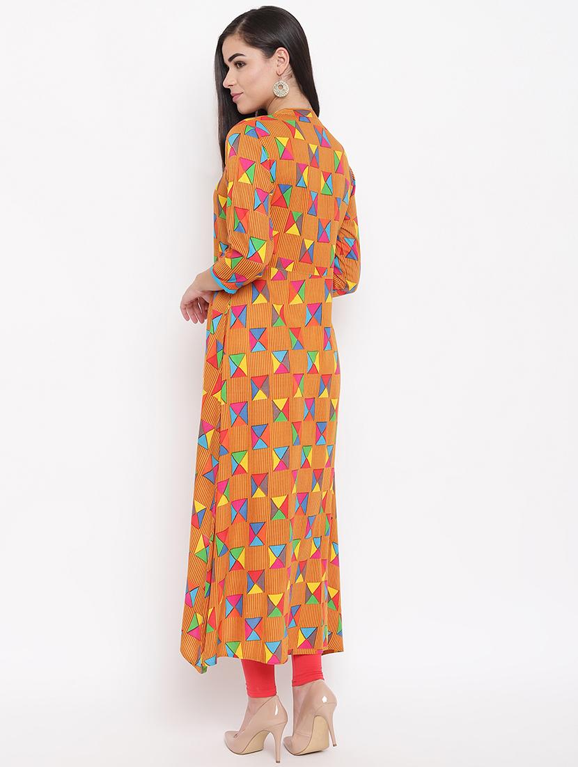 geometric print a-line high-low kurta - 16526929 - Standard Image - 2