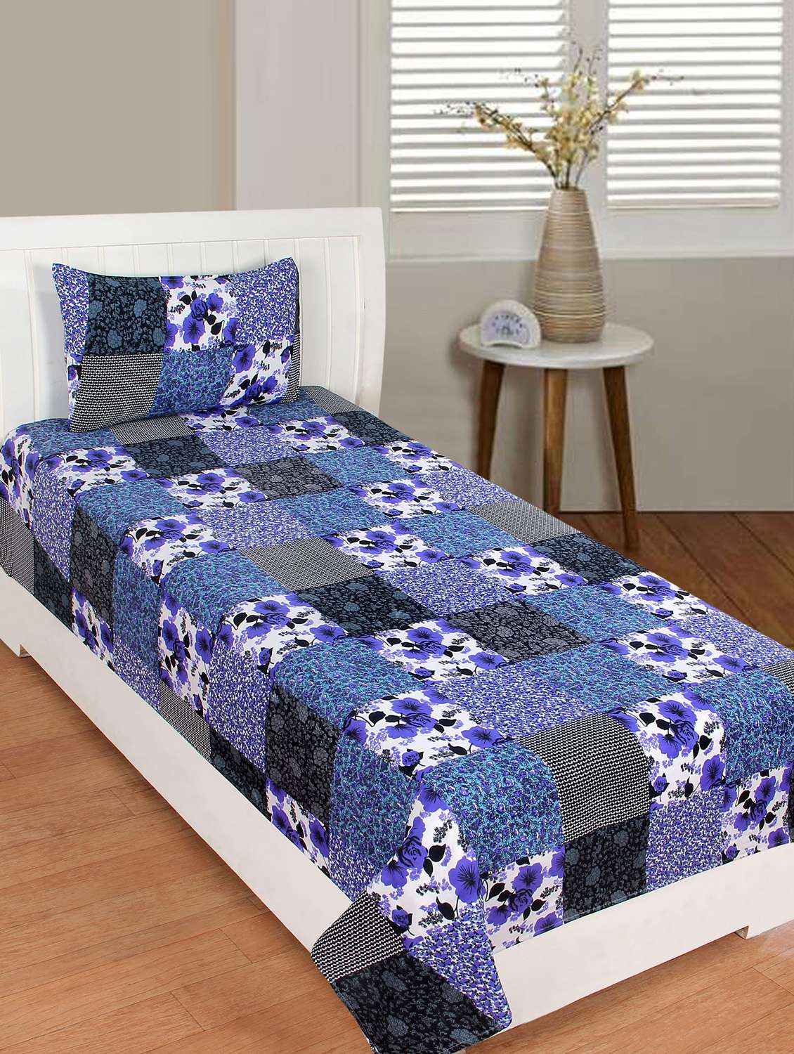 cotton printed single bedsheet with 1 pillow cover