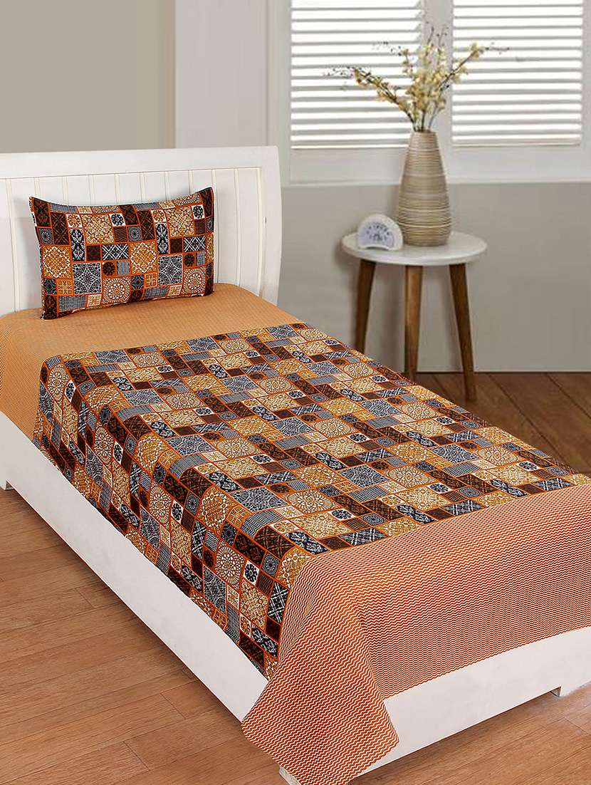 cotton printed single bedsheet with 1 pillow cover