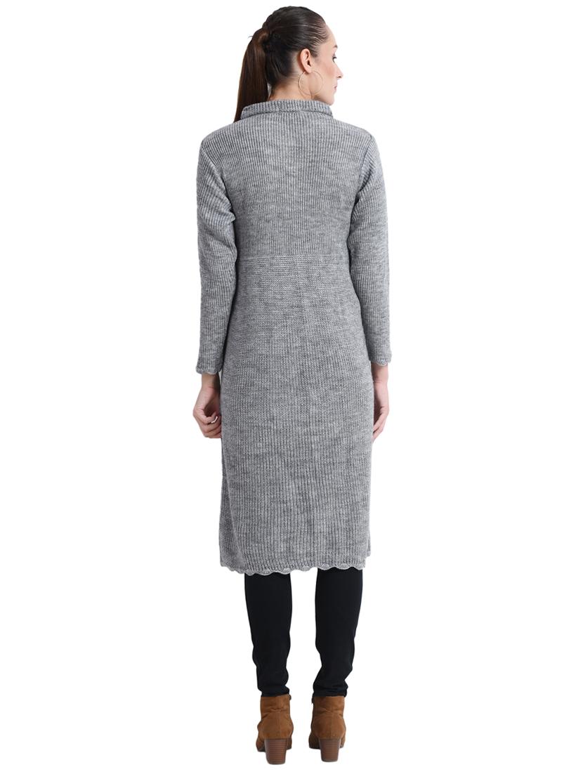 women self design mandarin neck wool cardigan - 16530085 - Standard Image - 2