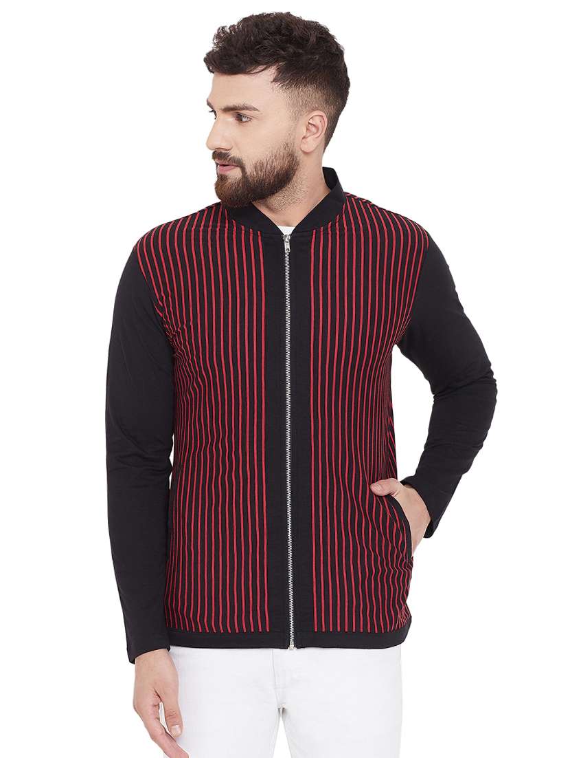 red striped front open t-shirt