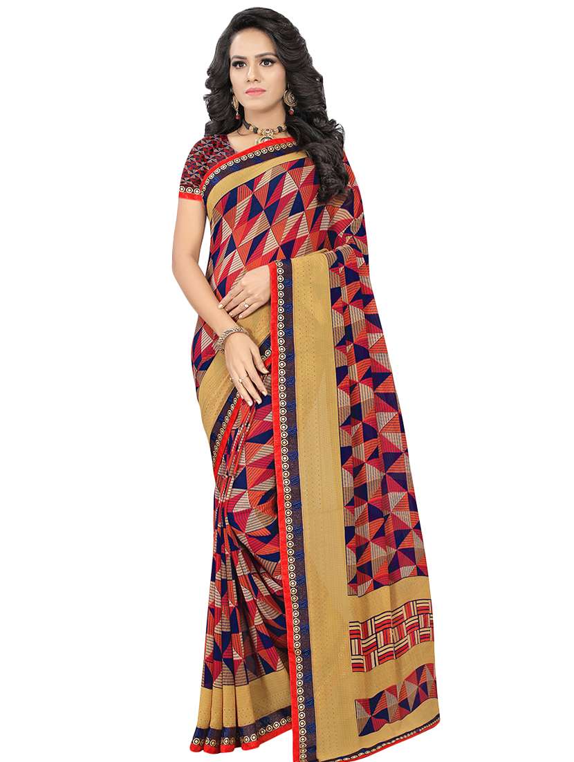 women's geometric multi colored saree with blouse
