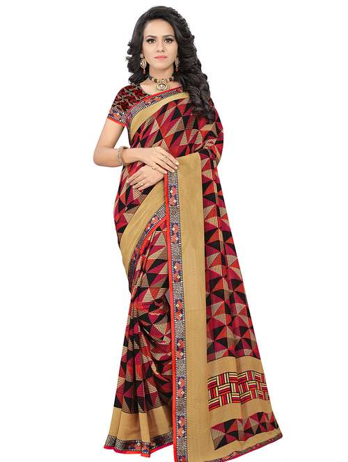 women's geometric maroon colored saree with blouse - 16534611 -  Standard Image - 0