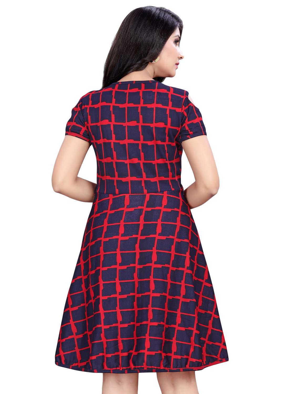cold shoulder checkered a-line dress - 16534895 -  Standard Image - 2