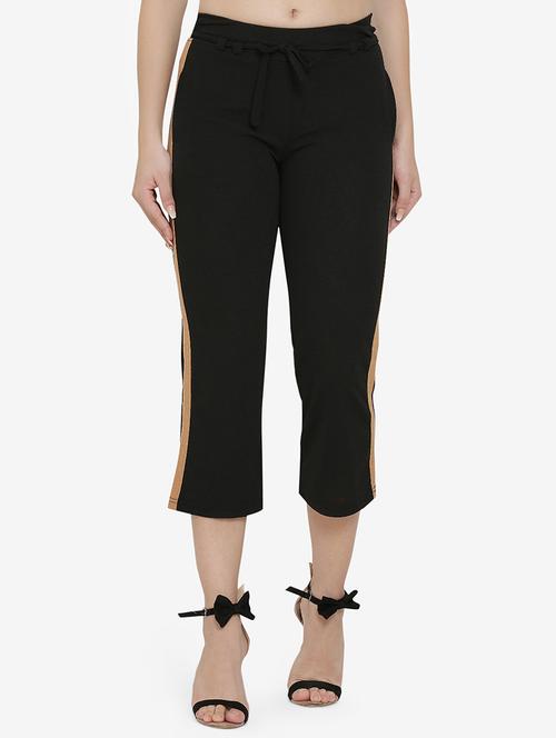 contrast taped tie up waist trouser - 16536399 - Standard Image - 0