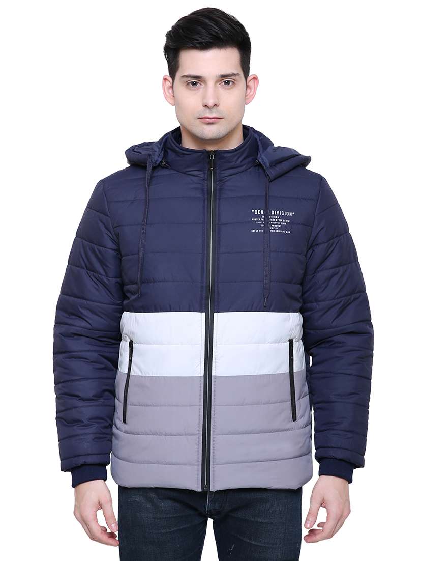 navy blue color block nylon quilted jacket
