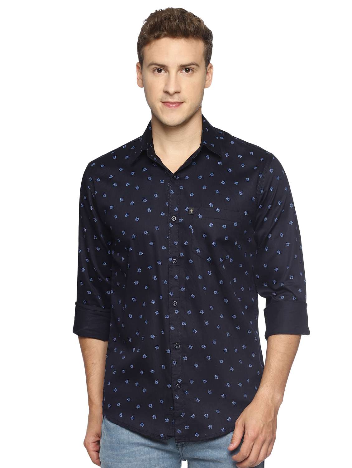 navy blue printed casual shirt