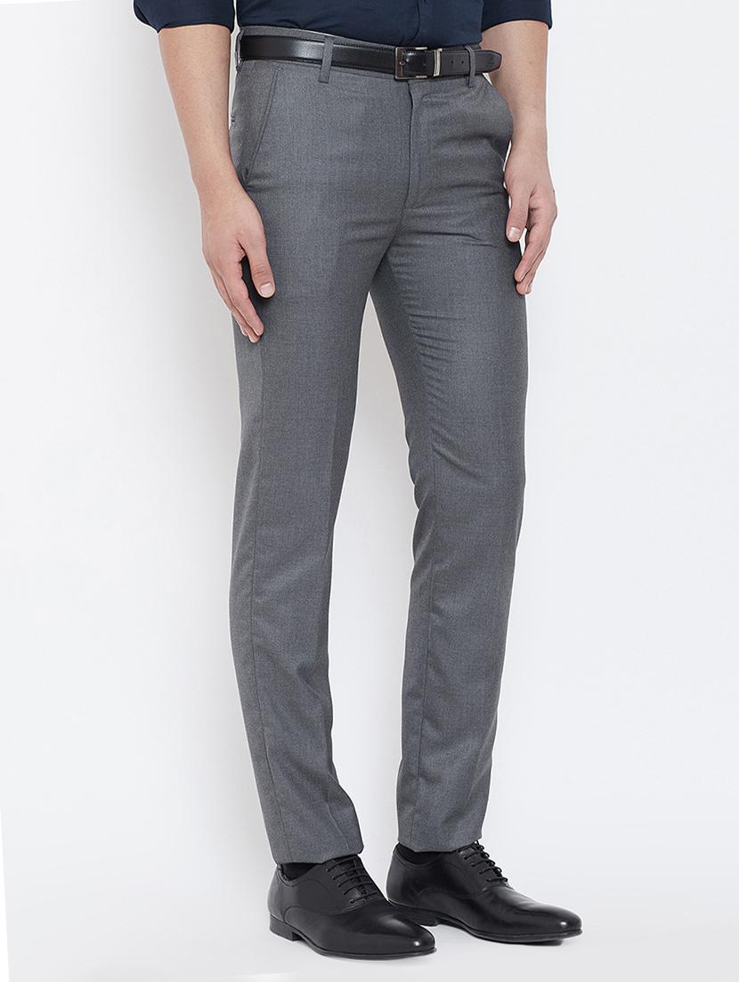grey solid flat front formal trouser - 16539712 - Standard Image - 2