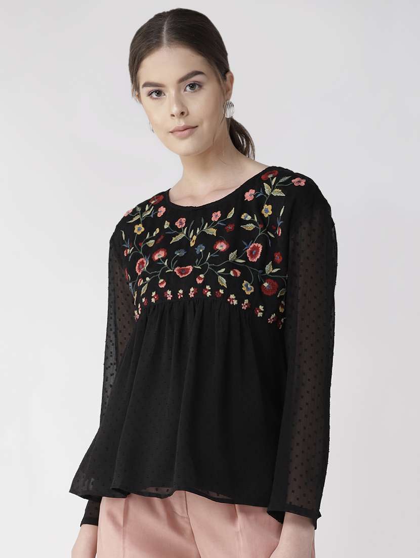embroidered detail dobby top  
