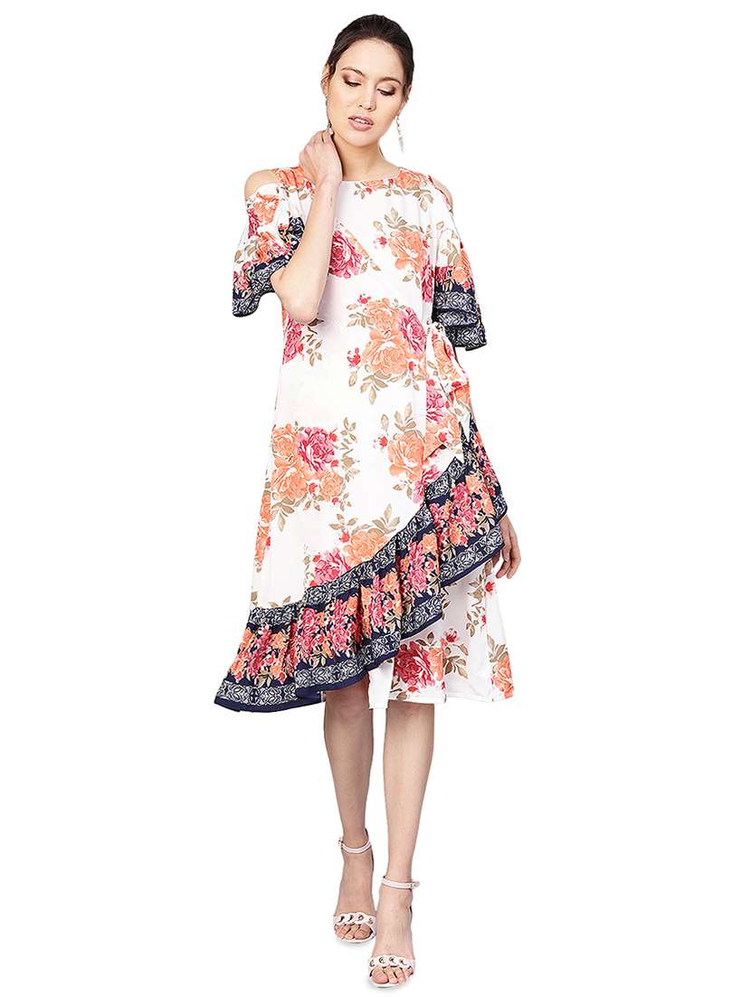 cold shoulder floral a-line dress