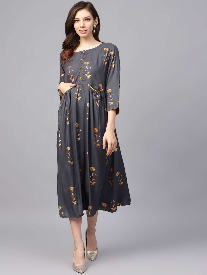 foil printed a-line ethnic dress