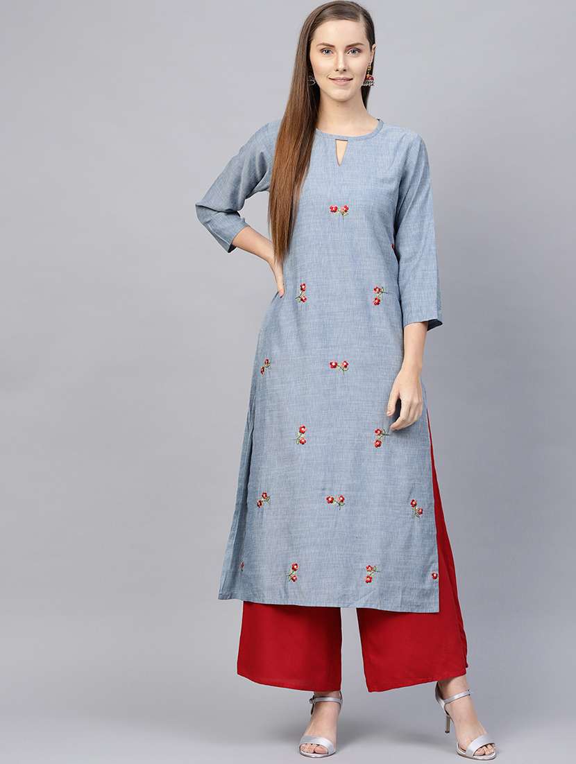 embroidered silk straight kurta