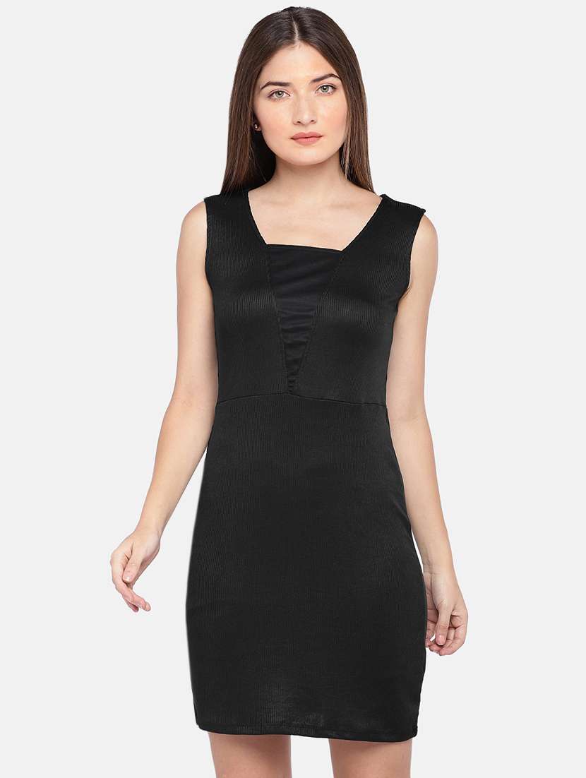 square neck solid bodycon dress