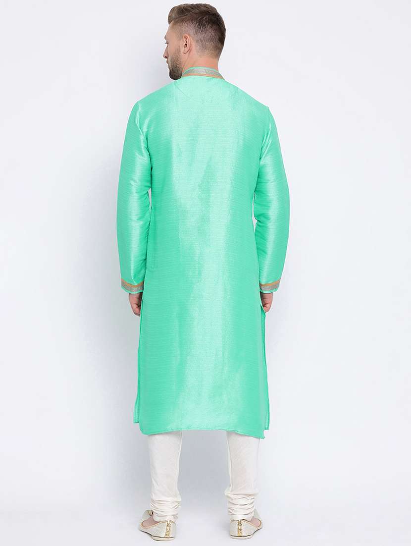 green silk blend solid long kurta - 16545842 -  Standard Image - 2