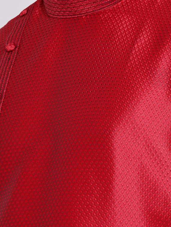 red dupion jacquard long kurta - 16545865 -  Standard Image - 2