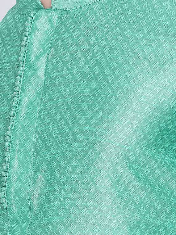 green dupion jacquard long kurta - 16545870 -  Standard Image - 2