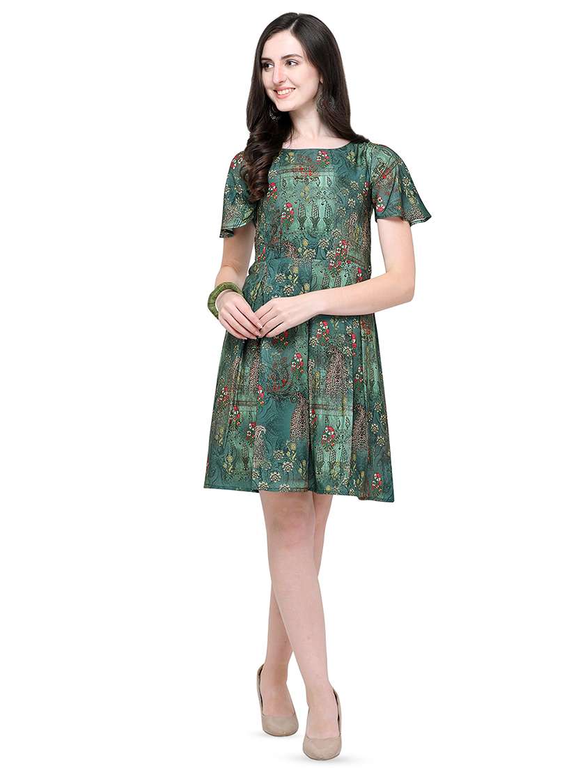 bell sleeves pleated a-line dress