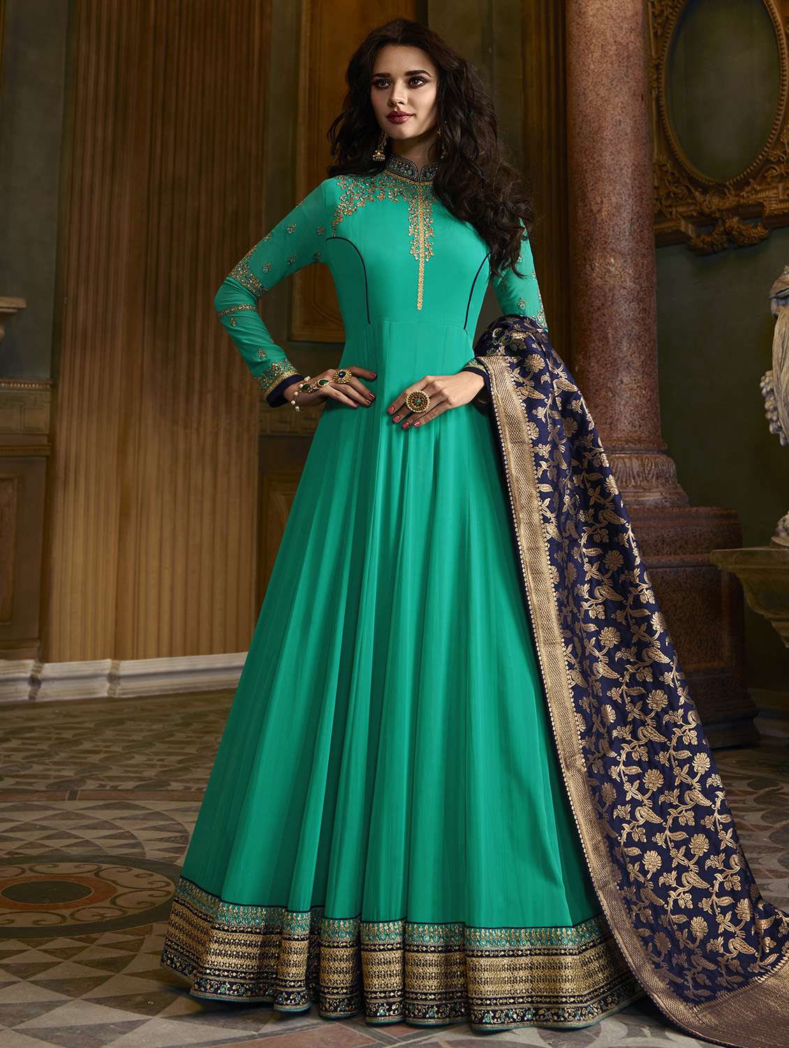 embroidered semi-stitched suit