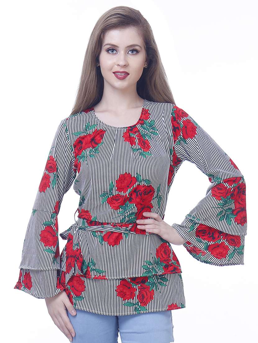 tie front bell sleeved top 