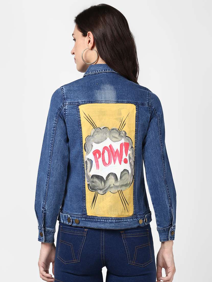 blue hand painted denim summer jacket